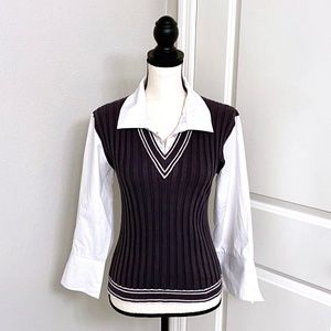 RED PAINT Gray and White 3/4 Sleeve Sweater Top